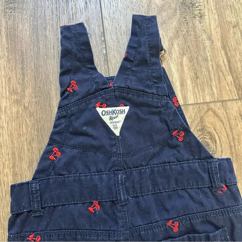 OshKosh B'gosh Overalls Navy Blue w/ Cherry Embroidery 🍒 Size 18m
